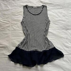 Axes Femme navy and white striped tank top with ruffle bottom Size medium